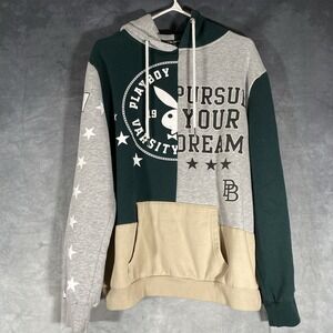 PlayBoy Varsity Pullover Hoodie‎ Colourblock Retro Men's Size M Y2K Streetwear